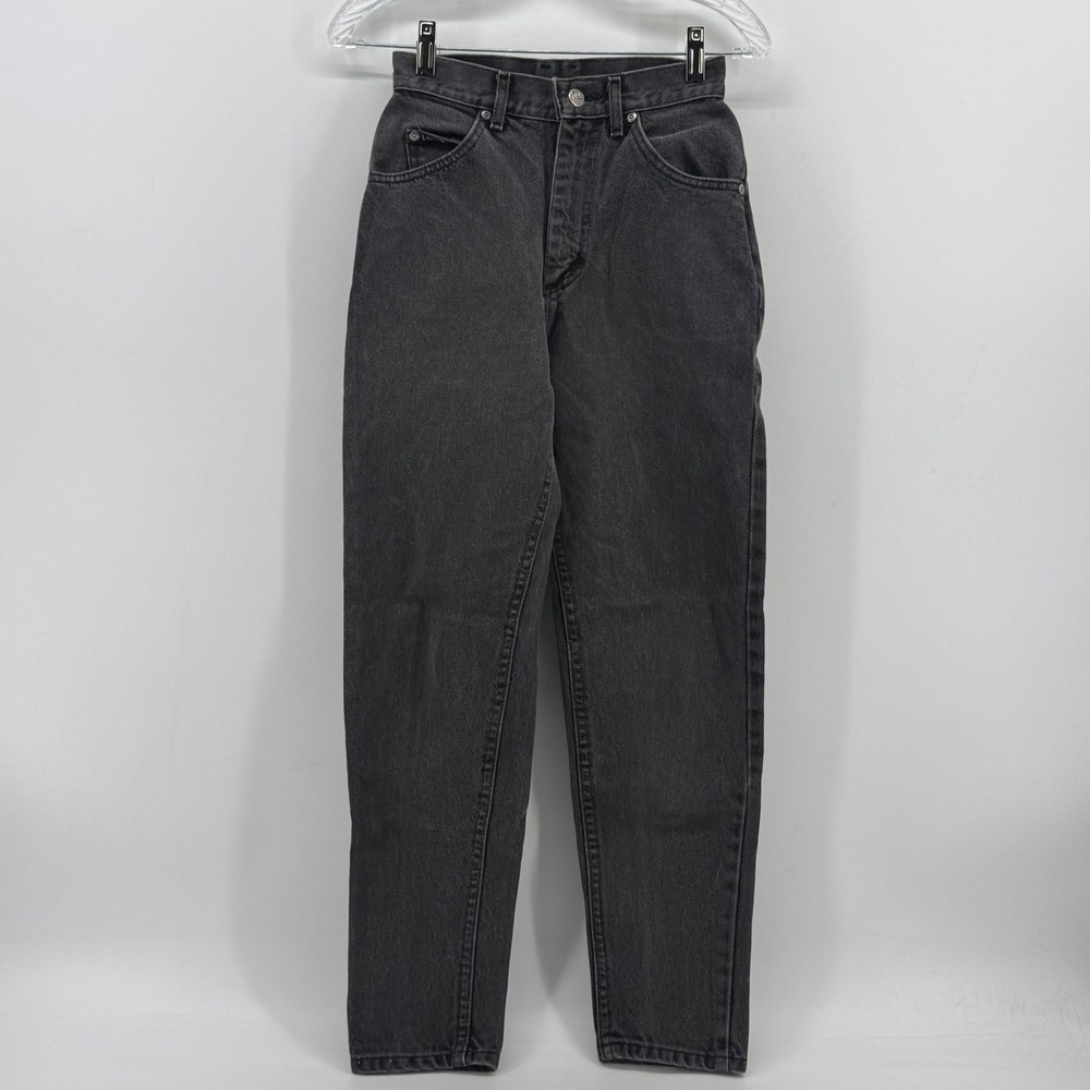 Vintage Lee High Waisted Mom Jeans Faded Black Tapered Leg Made in USA 4 PET‎